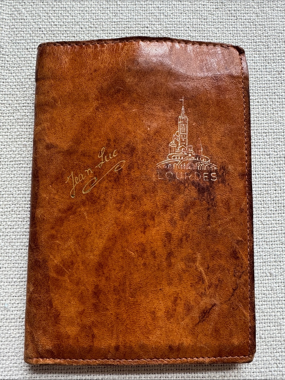 Vintage “Lourdes” Embossed Brown Leather Passport Cover — Rare Find